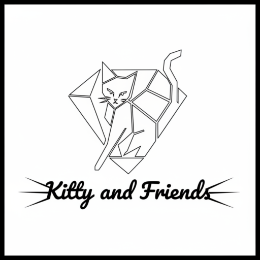 A cat set inside a faceted gemstone. The wording has whiskers and reads: Kitty and Friends
